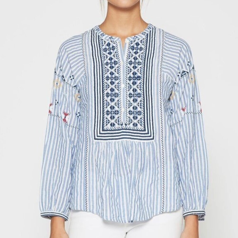 Joie women XS Archana knit embroidered top boho striped floral spring blouse